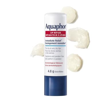 Aquaphor Lip Repair Lip Balm Stick for Dry, Chapped and Cracked Lips, With Shea Butter and Jojoba Oil, Fragrance Free, Non Comedogenic Lip Balm, Recommended by Dermatologists, 4.8g