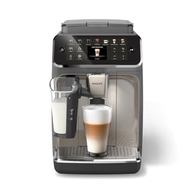PHILIPS 4400 Series Fully Automatic Espresso Machine, LatteGo Milk System, Integrated Grinder, 12 Hot & Iced Coffee Pre-Sets, Quick Start, SilentBrew, 15-Bar Pressure, Black Chrome (EP4444/90)