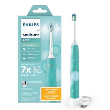 Philips Sonicare 4100 Electric Toothbrush, Sonic Toothbrush with Two Intensity Levels, Pressure Sensor and Timer, Cleansing Blue Prismatic, Model HX3689/23