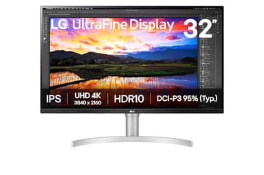 LG UHD IPS Monitor 32” UHD (3840 x 2160) Display, DCI-P3 95% Color Gamut, 3-Side Virtually Borderless Display, Height/Tilt Adjustable Stand, Built-in Speaker, 32UN650K-W, White