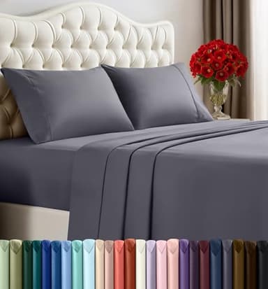 Utopia Bedding 4 Piece Queen Size Sheet Set - Comfy and Breathable Cooling Sheets and Pillowcases Queen Bed Sheets Deep Pocket - Fade Resistant, Soft and Comfortable Draps (Grey)