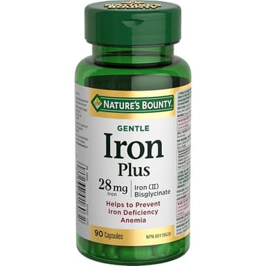 NATURE'S BOUNTY Iron Plus, 28 mg, Gentle, Helps Prevent Anemia, Supports Immune Health, Helps Red Blood Cell Formation & Function, Helps Wounds Heal, Antioxidant, Capsules, 49 g