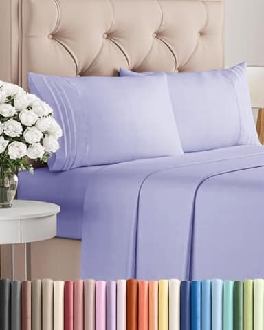 Queen Size 4 Piece Sheet Set - Comfy Breathable & Cooling Sheets - Hotel Luxury Bed Sheets for Women & Men - Deep Pockets, Easy-Fit, Extra Soft & Wrinkle Free Sheets - Lavender Oeko-Tex Bed Sheet Set