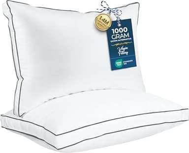 Utopia Bedding Bed Pillows for Sleeping Queen Size (Grey Hem), Set of 2, Cooling Hotel Quality, Gusseted Pillow for Back, Stomach or Side Sleepers