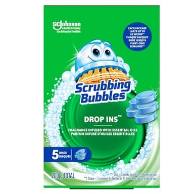 Scrubbing Bubbles Drop-Ins, Continuous Toilet Bowl Cleaning Tablets, Protects Against Stains and Limescale, Fragrance Infused with Essential Oils, 5 Discs