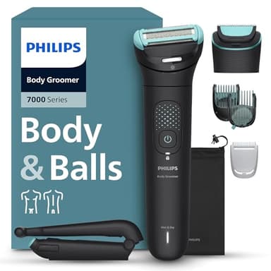 Philips Body Groomer 7000 Series - Trimmer for Men with 2D Flexing Head, Triple Protect Shave System, Interchangeable Heads, Intimate Trim & Shave, 100% Showerproof, 120 min. Runtime, Model BG7470/28