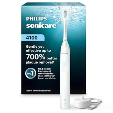 Philips Sonicare 4100 Power Toothbrush, Rechargeable Electric Toothbrush with Pressure Sensor, White HX3681/23