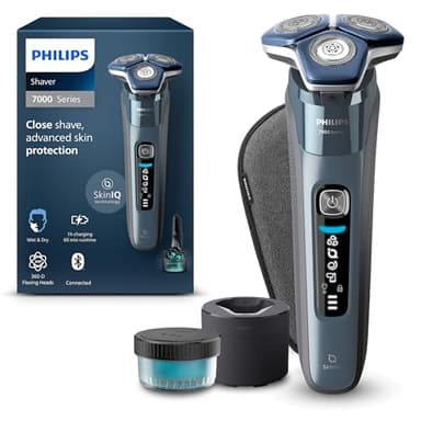 Philips Shaver Series 7000, Wet & Dry Electric Shaver, with SkinIQ Technology, Pop-up Trimmer, Travel Case, Quick Clean Pod, Ice Blue, Model S7882/50