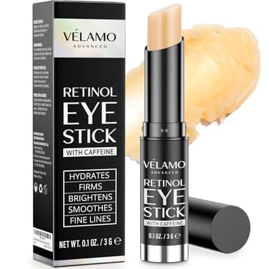 VELAMO ADVANCED Retinol Eye Balm Stick with Caffeine: Under Eye Cream for Dark Circles Puffiness Eye Bags Wrinkles Fine Lines - Visible Results in 4-8 Weeks, Portable & Perfect for On-the-go Use, 3g