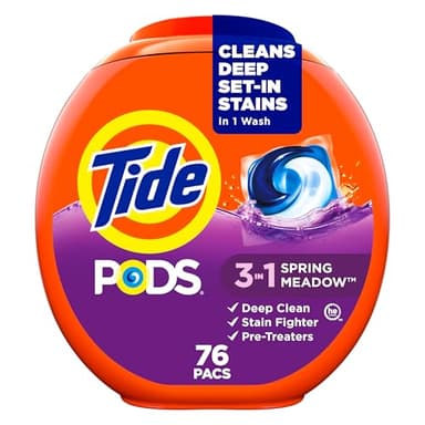 Tide PODS laundry detergent pacs 3-in-1 Stain Remover Odor Fighter Color Protector Spring Meadow Scent, 76 Count